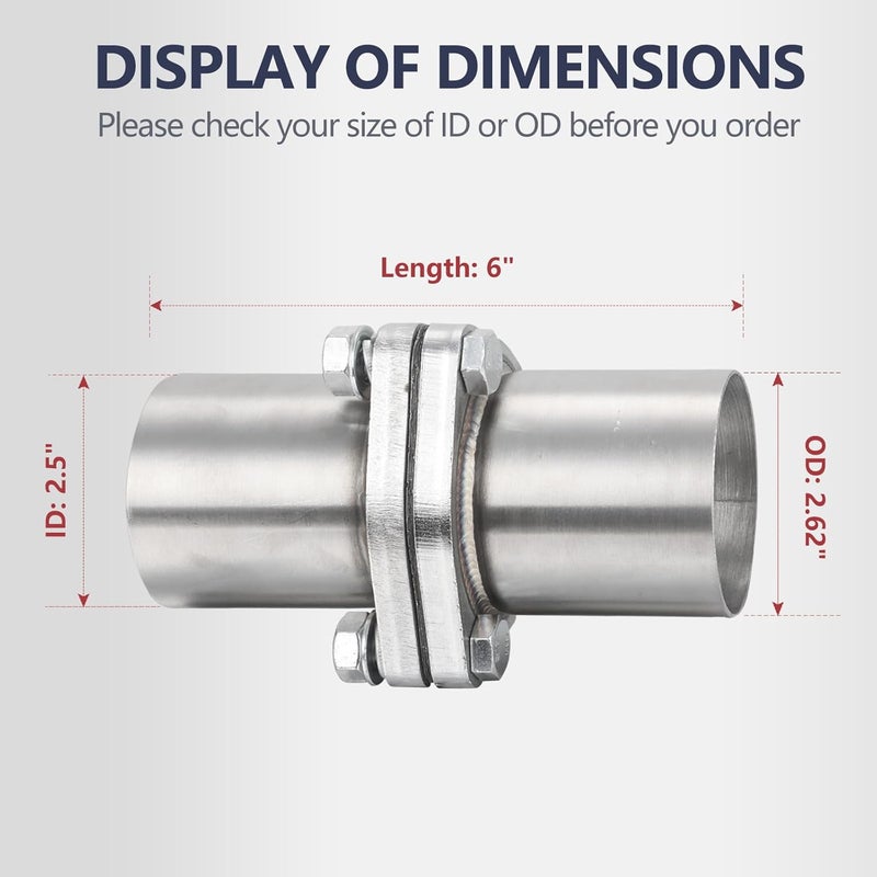 LCGP Exhaust Flange Repair Piping Kit 2.5" ID with Gasket and 3 Bolts for Quick Fix Repair,304 Universal Stainless Steel Exhaust Flange Pipe - Image 2